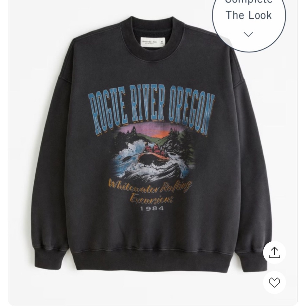 Abercrombie & Fitch Black 'Rogue River Oregon' 1984 Graphic Crewneck